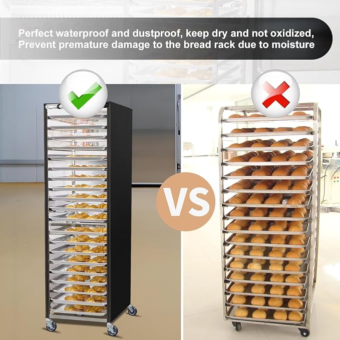 Bun Pan Sheet Rack Cover,Bread Speed Rack Cover with Zipper,Fit 20 Tier / 10 Tier Commercial Bakery Pizza Cooling Proofing with Clear Plastic Roll Top Door and Breathable Mesh Vent(20-Tier)