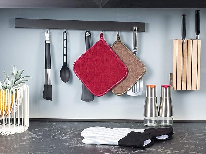 Joyhalo 4 Pack Pot Holders for Kitchen Clearance | Cotton Oven Holder with Great Heat Resistance, Potholders Sets for Kitchen, Countertops, Hot Pots and Pans, Brown