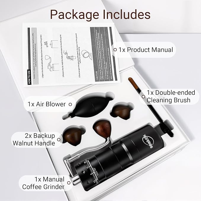 Manual Coffee Grinder Portable Hand Crank Coffee Mill for Home & Travel | Foldable Handle,Stainless Steel Conical Burr,for Espresso French Press Pour Over Drip, External Adjustable Setting,Black