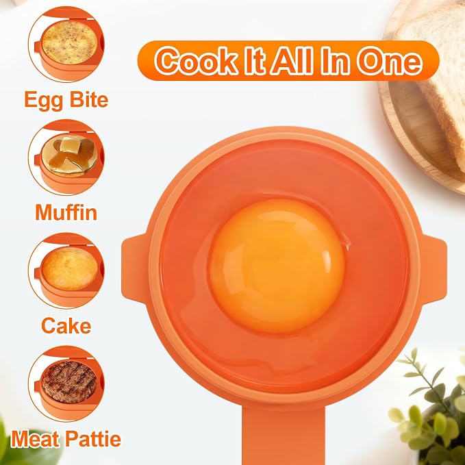Microwave Egg Cooker, Microwave Egg Maker For Breakfast Sandwich, Silicone Double Egg Bite Molds For Scrambled Eggs Muffins, Safe for Oven Air Fryer, Dishwasher-Safe Orange