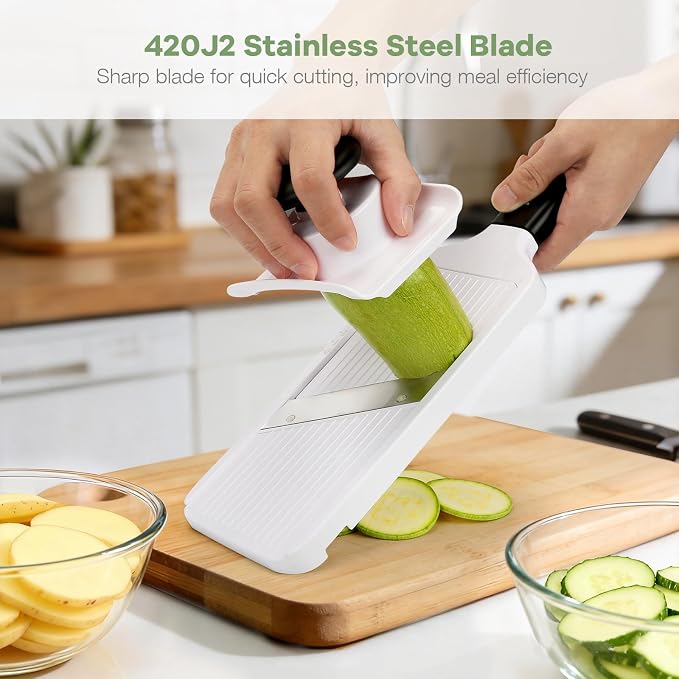 Ibergrif Handheld Mandoline Slicer for Kitchen, Adjustable Vegetable Slicer, Stainless Steel Blades, Safety Hand Guard, Safety Lock, Perfect for Potato Onion Tomato & Cucumber Slicer for Salad