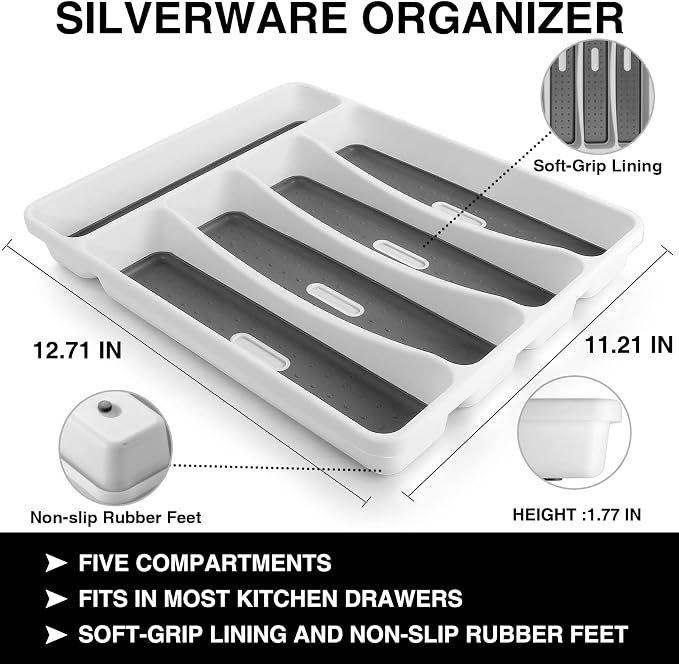 40-Piece Silverware Set with Organizer, EWFEN Heavy Duty Stainless Steel Flatware Set for 8, Food-Grade Tableware Cutlery Set, Utensil Sets for Home Restaurant, Mirror Finish, Dishwasher Safe