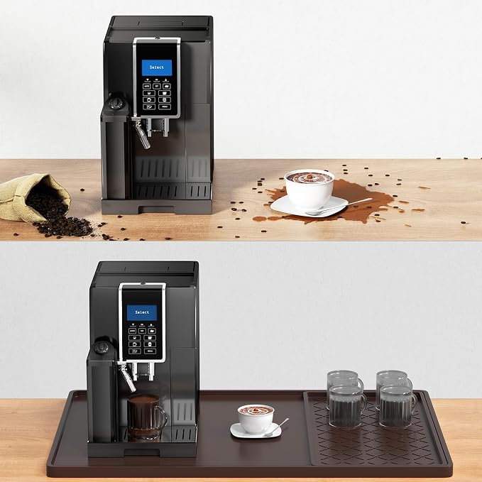 Rnivvi Silicone Coffee Mat, 16" x 24" Waterproof Raised Edge Coffee Bar Mats for Espresso Machine Station Accessories, Heat Resistant Detachable Dish Drying Pad for Kitchen Counter, Dish Rack, Brown