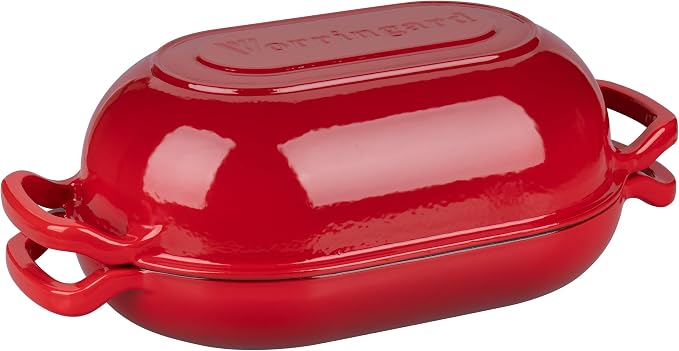 VORRINGARD Enameled Cast Iron Sourdough Bread Oven, Dutch Oven, Loaf Cast Iron Bread Pan for Homemade Bread Baking, Meatloaf Pan with Lid, 5QT, Red