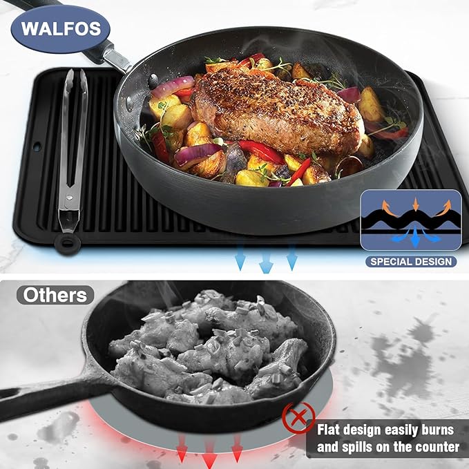 Walfos Large Silicone Trivet 16x12 Inch, Trivets for Hot Pots and Pans, Heat Resistant Pot Holders Hot Pads for Kitchen Quartz Countertops, Hot Dishes