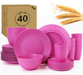 PYRMONT Wheat Straw Plates and Bowls Sets 40 PCS Unbreakable Dishes Set for 8 Microwave & Dishwasher Safe Dinnerware Sets for Kitchen,Party,RV Camping Dishes-Pink Matte