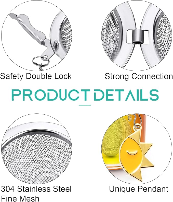 2pcs Loose Leaf Tea Steeper with Freddy's Sun and Moon Couple Costume Pendant - NSTaygate Tea Infuser Tea Strainer 304 Stainless Steel Tea Ball