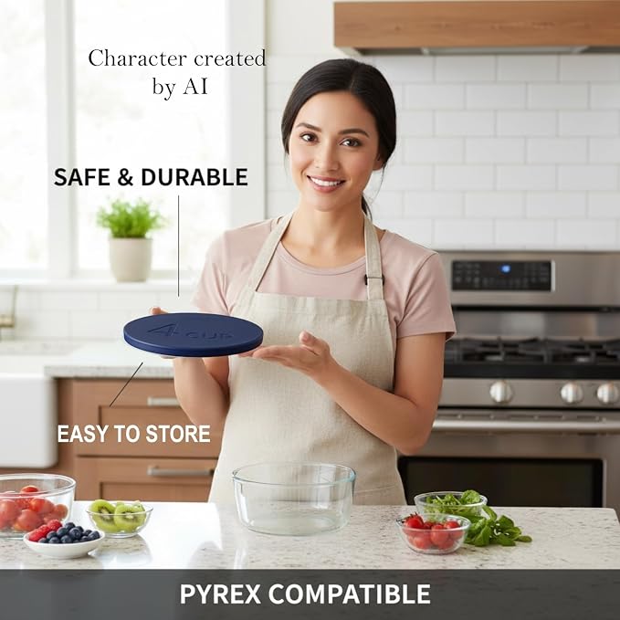 Yodecy Silicone Bowl Lids fit Pyrex Glass Bowls 7201-PC 4 Cup, Yodecy Silicone Bowl Lids fit Anchor Hocking Glass Bowls 7201-PC 4 Cup,Replacement Lids(2 Pack Dark Blue)