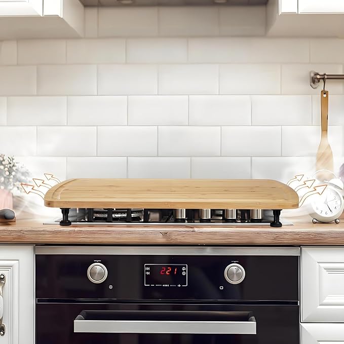 30" X 20" Bamboo Noodle Board Stove Cover: Removable Legs, Multi-Functional Countertop Cutting Board - Thickened Stovetop Cover for Electric/Gas Stoves, RV & Sink (Deep Grooves, Non-Slip)