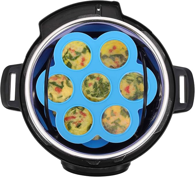 7PCS Silicone Egg Bites Mold Set with Steamer Rack for 6qt 8qt Instant Pot | Includes 2 Spoons and 2 Spatulas for Meal Prep, Breakfast Recipes, Steaming, Baking, and Convenient Homemade Egg Snacks