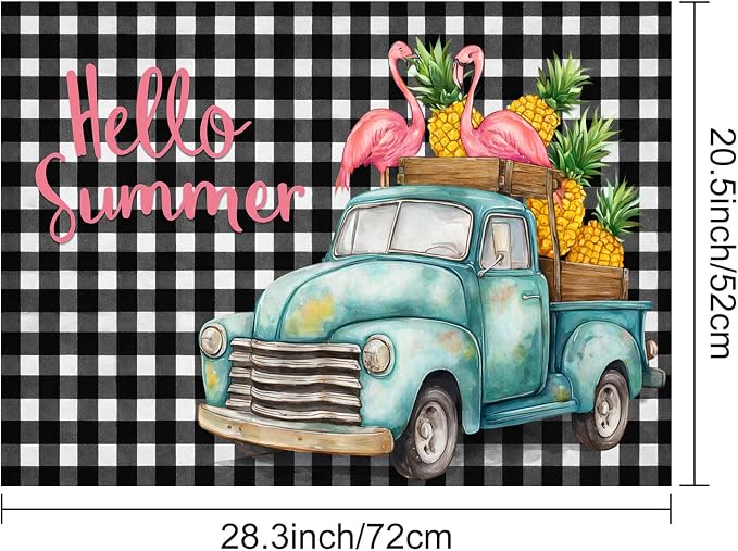 HOMETITUTE Hello Summer Stove Top Cover 28x20 Truck Gingham Heat Resistant
