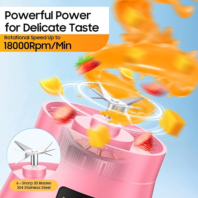 Personal Size Portable Blender Make Smoothies - Mini Blender 12oz Juice Cup | Powerful Blending with 6 Stainless Steel Blades, BAP-Free, Lightweight, Easy Clean,Suit in Travel/Office/Gym/Picnic/ Sports