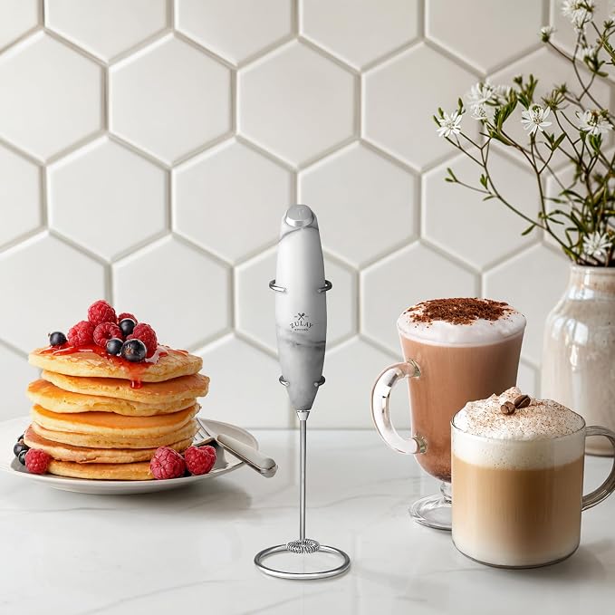 Zulay Kitchen Powerful Milk Frother Wand With Duracell Batteries - Ultra Fast Handheld Drink Mixer - Electric Whisk Foam Maker for Coffee, Lattes, Cappuccino & Matcha - Z1 Motor - Quartz