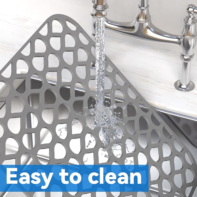 Silicone Sink Mat 2PCS TOOVEM Sink Protectors for Kitchen Sinks | 13.58 x 11.6 inch Sink Protectors for Kitchen Sinks, Folding Grid for Bottom of Farmhouse Stainless Steel Porcelain Sink