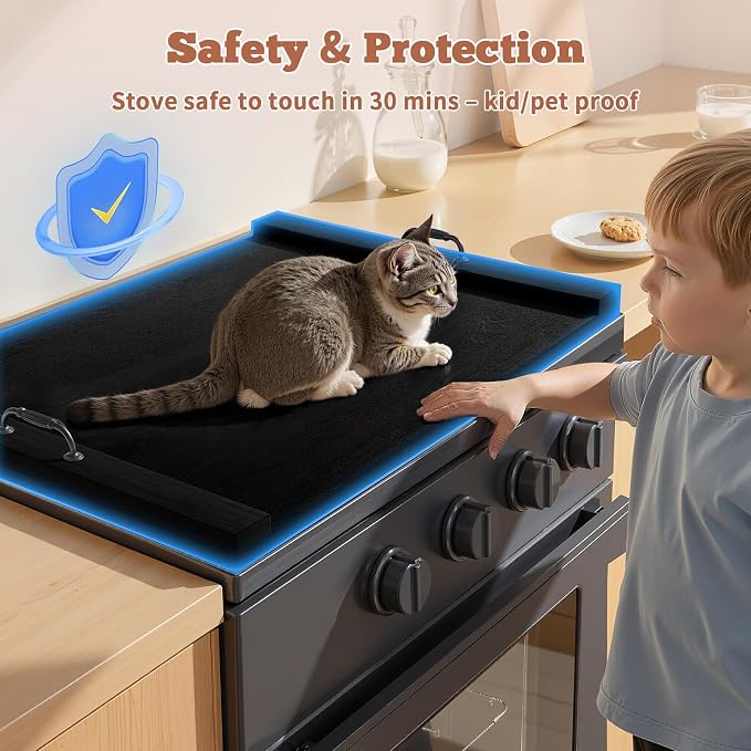 Gas Stove Top Cover: Wooden 30 * 22 Inches Electric Stovetop Covers, Noodle Board with Handles, Wood RV Cutting Board for Kitchen Counter (Black)