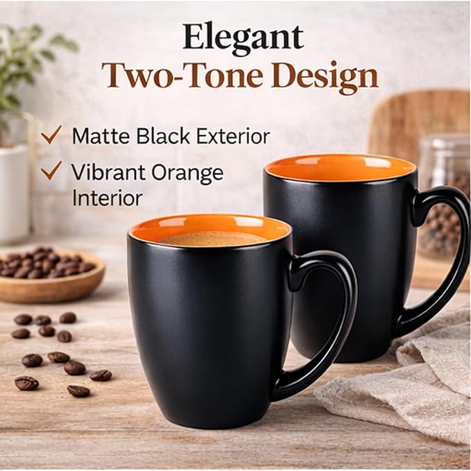 GBhome 16 oz Coffee Mugs Set of 6, Ceramic Coffee Cups- Orange