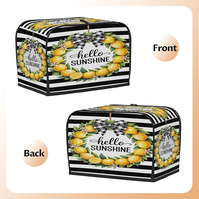 4 Slice Toaster Cover Hello Summer Lemon Toaster Covers Four Slice Wide Slot Waterproof and Dustproof Covers for Wide Slot Toasters and Small Appliances Kitchen Decor Gifts