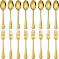 6.7 Inch Salad Forks And Teaspoon Set of 16, Gold Stainless Steel Forks And Spoons Silverware Set, Metal Small Spoon And Fork Set