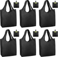 BeeGreen Black Tote Bag Shopping Bags for Groceries & Reusable Grocery Bag Heavy Duty, Large Tote Bag for Women, Foldable 6 Pack Gift Bags With Handles, Cute Cloth Washable for Holiday Travel & Bulk