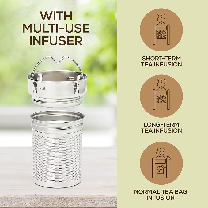 LeafLife Premium Bamboo Tea Tumbler with Infuser for Loose Leaf Tea | Insulated Coffee Bottle, Stainless Steel Gift Set, Leakproof Travel Mug, 17oz