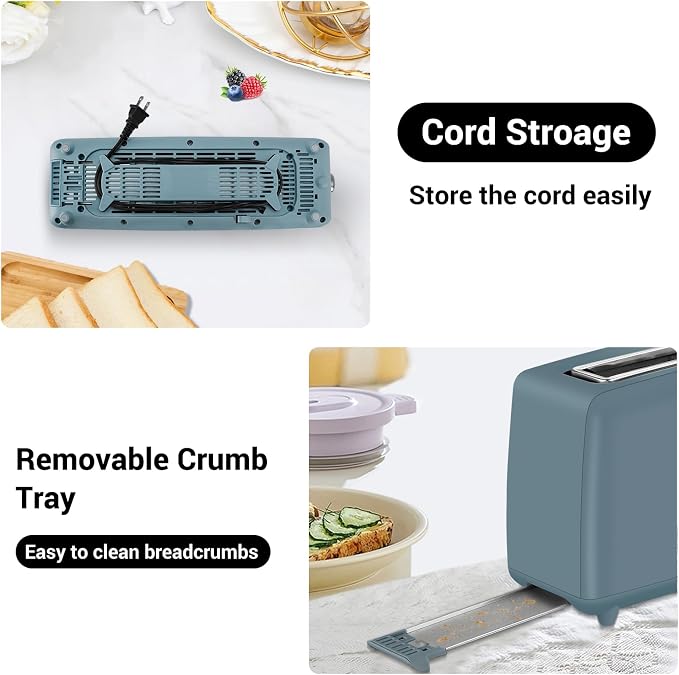 SEEDEEM Stainless Steel Toaster 2 Slice Slim, 10" Long Slot, 6 Shade, Surf