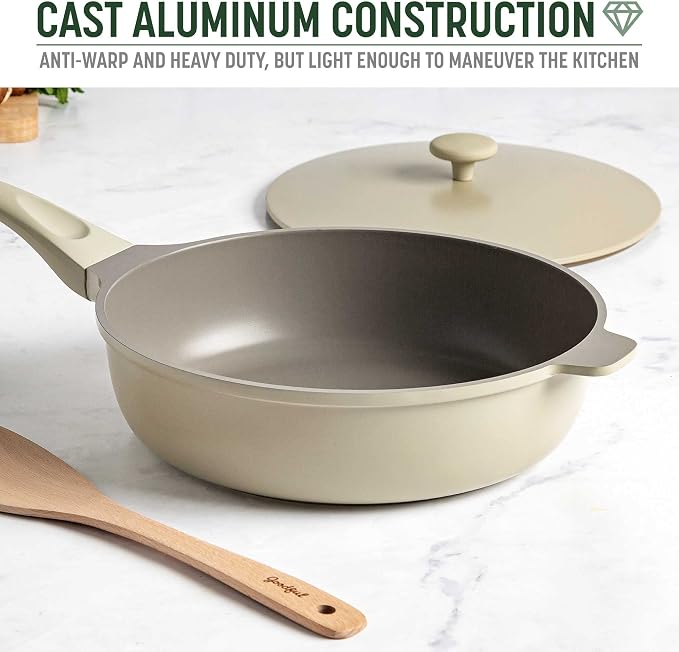 Goodful All-in-One Pan, Multilayer Nonstick Cookware Set, High-Performance Construction, Multipurpose Design Replaces Multiple Pots and Pans, Dishwasher Safe, 11-Inch, 4.4-Quart Capacity, Linen