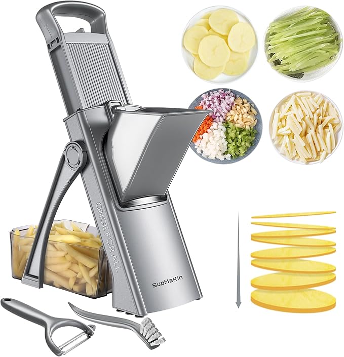 SupMaKin Safe Mandoline Slicer Plus for Kitchen, Vegetable Slicer & Chopper | Slicers Strips Julienne Dicer, Adjustable Thickness 0.1-8 mm Kitchen Chopping Artifact Fast Meal Prep Large Chute Easy Clean