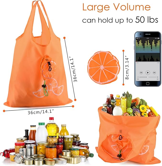 20Pack Reusable Shopping Bags Bulk Foldable Portable Reusable Grocery Bags | Lightweight Polyester Grocery Shopping Tote Bag,Reusable Grocery Bags Foldable Machine Washable Shopping Bags(Fruit)