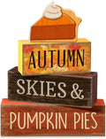 Lineshading 3 Pcs Fall Table Decor, Pumpkin Pie Wood Block Sign Home Tray | Pumpkin Pie Slice Wood Block Sign, Fall Harvest Tiered Tray Centerpiece, Rustic Autumn Home Decor, Kitchen Shelf Display