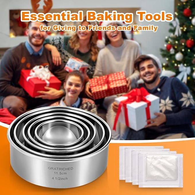 5 Pcs Stainless steel Cookie Cutters Set, Graduated Round Biscuit Cutter Used for Making Sandwich, Cake, Fried Egg, Doughnut, Dumpling Wrapper - Professional Baking Dough Tools