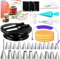 RFAQK 90PCs Cake Decorating Kit with Leveler, Baking Supplies Gift Includes Cake Stand Turntable, 24 Numbered Icing Tips, 55+1 Piping Bags, 2 Frosting Spatulas, 3 Scrappers, Video Course & Booklet