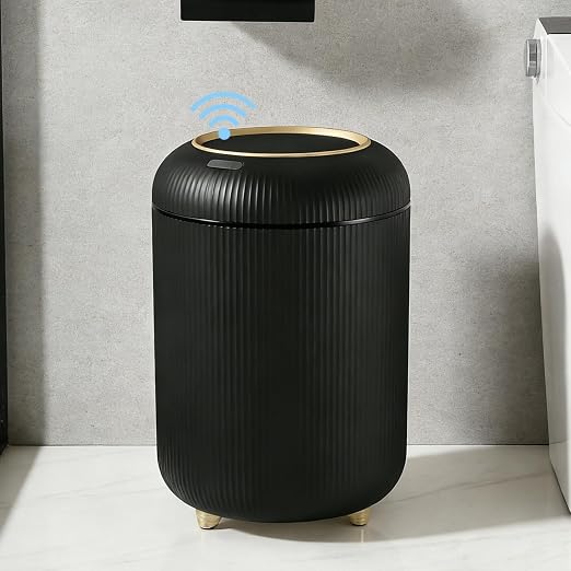 URALFA Motion Sensor Bathroom Trah Can, Automatic Touchless Trash Can | 3 Gallon Bathroom Garbage Can with Lid, Smart Trash Bin for Bedroom, Office, Restroom, Removable Legs, Black and Gold