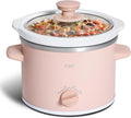 COOK WITH COLOR 2QT Mini Electric Round Slow Cooker - Adjustable Settings, Removable Stoneware Pot, Tempered Glass Lid, Dishwasher Safe, Cool-Touch Side Handles, Dusty Rose