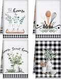 4 Pcs Eucalyptus Kitchen Towels Sage Green Hand Dish Towels Gifts | Absorbent Black White Plaid Fast Drying Decor Housewarming Gift for Cooking Bathroom Kitchen Decor