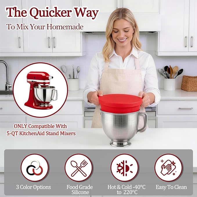 Silicone Bowl Liners for KitchenAid 5Qt Stand Mixers, 3 Liners with Lids | 2mm Thicker Foldable Mixer Inserts, Fits 5 Quart Mixing Bowl, Cold/Heat-Resistant & Dishwasher Safe, Non-Stick