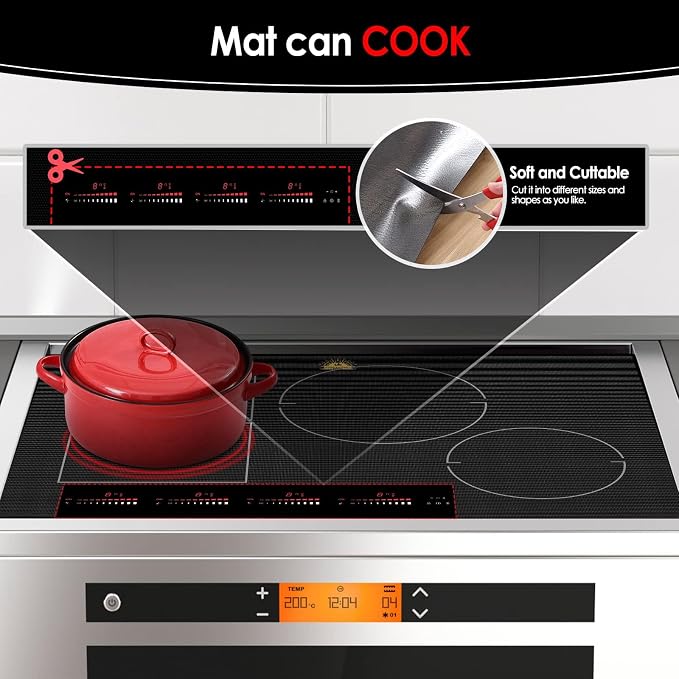 Extra-Large Translucent Induction Cooktop Protector Cover Mat 20.4" x 30.7 "(Magnetic) | 230°C (450℉) Heat-Resistant | Range Covers for Electric Stove | Multi-Use Silicone Mat (TSMGTS5)
