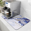AMOAMI Dish Drying Mat for Kitchen Counter-Coffee Mat Bar Accessories, Hide Stain, Rubber Backed, Absorbent, Fit Under Coffee Maker, Espresso Machine, Pot, Dish Rack,(16X24,Marble,Blue)