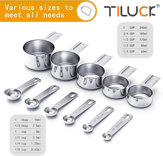 TILUCK Stainless Steel Measuring Cups & Spoons Set, Cups and Spoons | Stainless Steel Nesting Measure Cups , Kitchen Gadgets for Cooking & Baking (11)