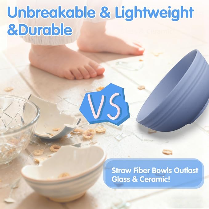 Quatish 4 PCS Unbreakable Cereal Bowls,Dishwasher & Microwave Safe Wheat Straw Bowls, Easy-to-Clean Lightweight Desserts & Soup Bowl, Portable for Picnics ，Snack Plastic Bowls Set，Multi-Color