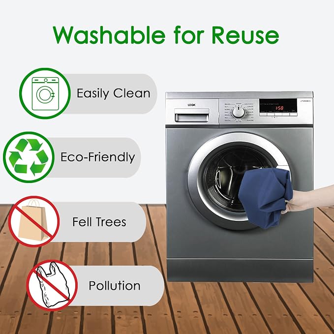BeeGreen Blue Reusable Grocery Bags Wholesale Royal Reusable Kitchen Bags Bulk Foldable-Machine Washable with Zipper Storage Pouch 50 Packs