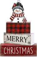 Lineshading 4 Pcs Christmas Table Decoration Wooden Snowman Decor Christmas Tiered Tray Decor Red Buffalo Plaid Block Signs Snowman Table Centerpiece Farmhouse Winter Decoration for Home Kitchen Shelf