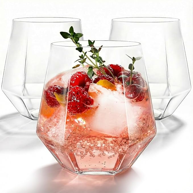 40 Pack Plastic Wine Glasses, 12 Oz Disposable Cocktail Whiskey Glasses | Clear Diamond Stemless Champagne Margarita Glasses, Unbreakable Reusable Plastic Party Cups for Wedding Birthday
