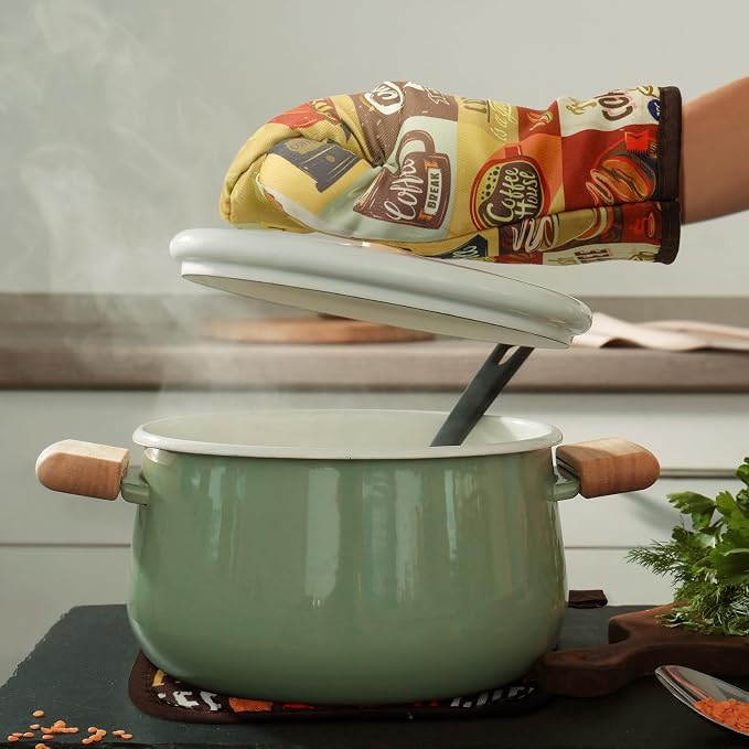Bencailor 6 Pcs Coffee Kitchen Decor Coffee Kitchen Towels Brown Pot Holders and Oven Mitts Sets 2 Farmhouse Cooking Mittens for Cooking Grilling Supply Accessories