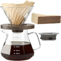 Lalord Pour Over Coffee Maker, 20 oz Borosilicate Glass Carafe with 100 pcs V60 Paper Filter, Walnut Handle & Glass Lid, Drip Coffee Maker for Home Café Restaurant Camping, 600 ml, Clear
