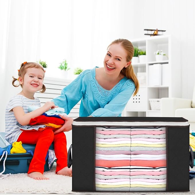 90L Large Storage Bags, 10 Pack Clothes Storage Bins Closet Organizers | Foldable Storage Containers, with Reinforced Handle, for Clothing, Blanket, Comforters, Bed Sheets, Pillows and Toys