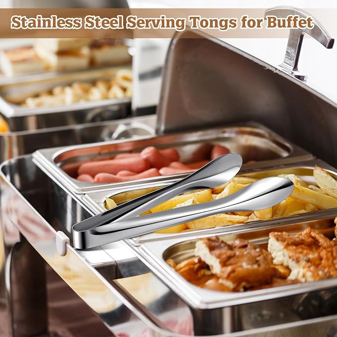 3 Pack Polished Stainless Steel Serving Tongs 6, 9 and 12 Inch Metal Food Silver Tong for Buffet Salad BBQ Grilling Heavy Duty Kitchen Utensils for Cooking Catering Wedding Party