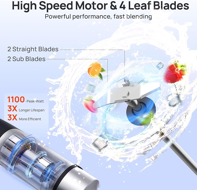 Consciot 4 in 1 Immersion Hand Blender Max 1100W, Corded Stick Emulsifier with Entire Stainless Steel Blender Shaft, Trigger Speed Control, For Blending, Beating, Frothing, Mixing & More, Non-BPA | Corded Stick Emulsifier with Entire Stainless Steel Bl...