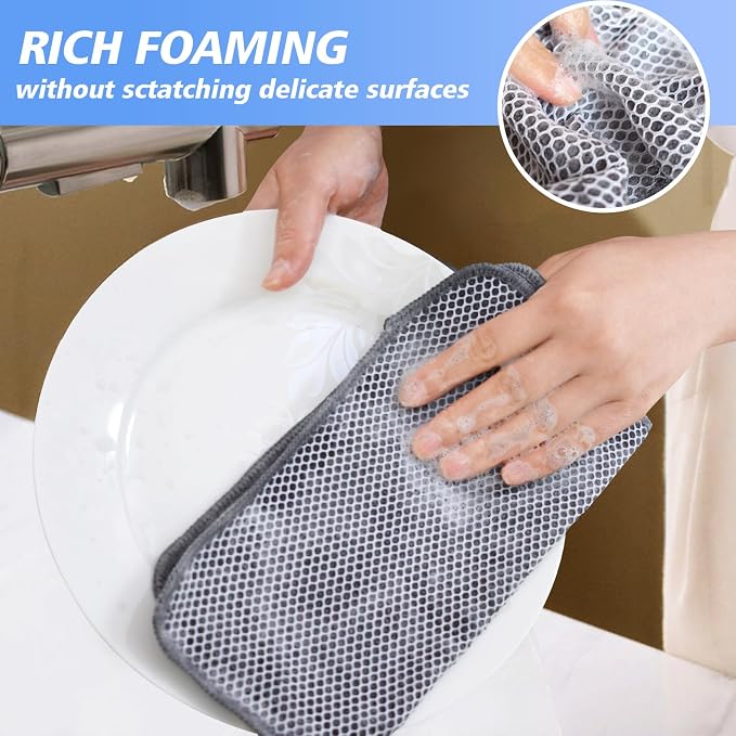Kitchen Dish Washcloths Microfiber Gray with Poly Scour Scrub Side | Absorbent dish cloths for washing dishes with scrubber side Quick dry kitchen wash cloths and dish rags 9 Pack 10 Inch Gray