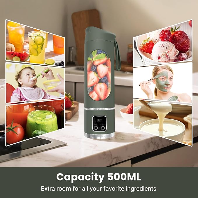 Personal Blender 500ml, USB-C, Ice Crush | BPA-free PCTG cup,304SS blades,50W ice crush,USB-C rechargeable,500ml lightweight,for gym/outdoor/beach/office/travel