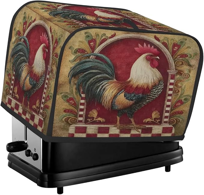 4 Slice Toaster Cover Rooster Vintage Toaster Covers Four Slice Wide Slot Waterproof and Dustproof Covers for Wide Slot Toasters and Small Appliances Kitchen Decor Gifts